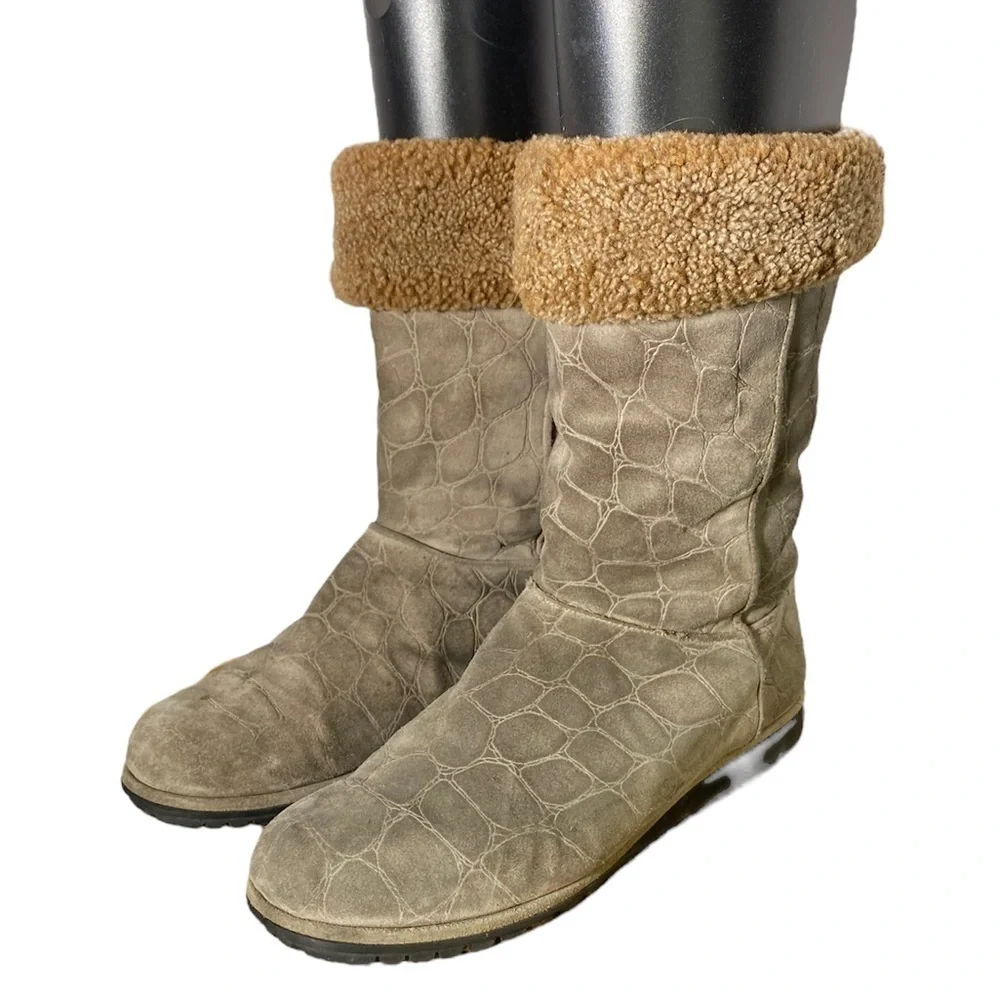 Stuart Weitzman Brown Suede Leather Faux Fur Lined Boot Womens Size 10